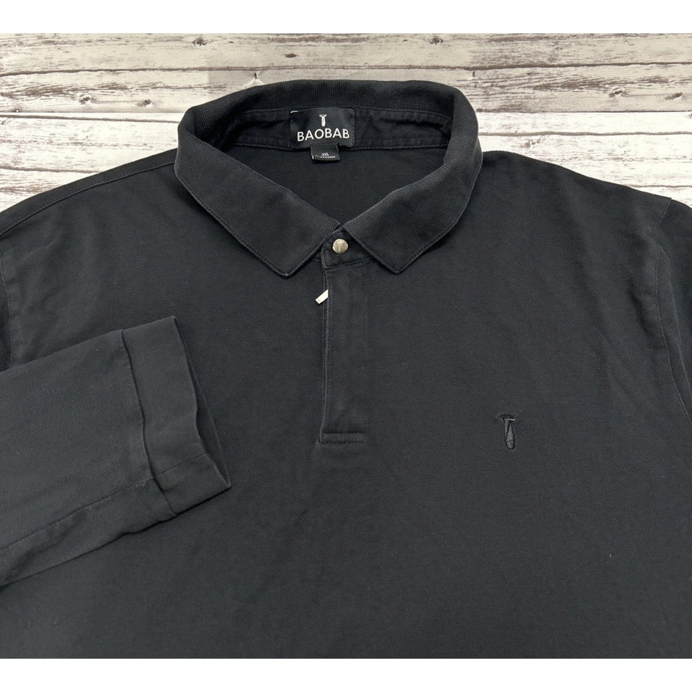 Baobab Mens Polo Shirt Size 2XL Black Perfect Pima Stay Flat Snap Collar Zip